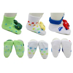 BAESD Infants Pack Of 3 Patterned Anti-Skid Ankle Length Socks-11