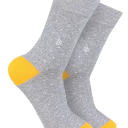 Bonjour Men Grey & Yellow Patterned Calf-Length Socks-7