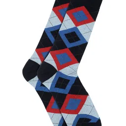Soxytoes Men Navy Blue & Red Patterned Calf Length Socks-20