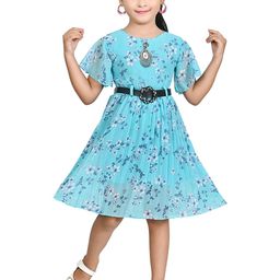 carrydreams Girls Floral Printed Flared Sleeve Belted Georgette Fit & Flare Dress-image-27