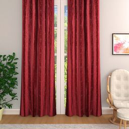 ROMEE Maroon Set of 2 Room Darkening Long Door Curtains-30