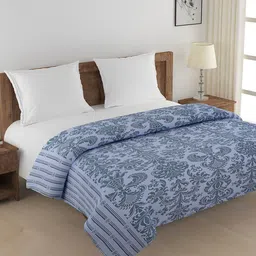 SWAYAM Blue & Grey Ethnic Motifs Heavy Winter 350 GSM Double Bed Quilt-image-45