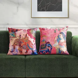 SWAYAM Pink & Blue Set of 2 Abstract Square Cushion Covers-17