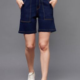 DressBerry Women Navy Blue High-Rise Denim Shorts-image-83