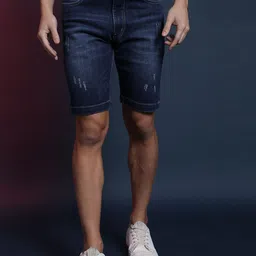 Campus Sutra Men Navy Blue Washed Denim Outdoor Denim Shorts-picture-12