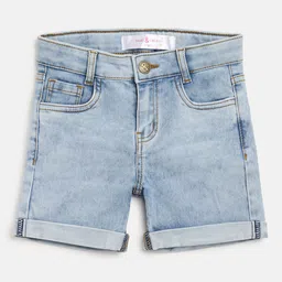 TALES & STORIES Girls Blue Washed Outdoor Denim Shorts-image-20