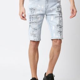 WAIMEA Men Blue Embellished Washed Skinny Fit Outdoor Denim Shorts-image-38