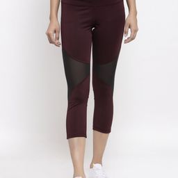 Invincible Women Burgundy Solid Mid-Rise Training Yoga Tights-image-69
