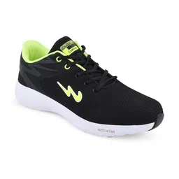 Campus Men Black & Fluorescent Green Woven Design Running Shoes-91