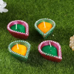 Aapno Rajasthan Set Of 4 Green & Purple Traditional Painted Diyas-14