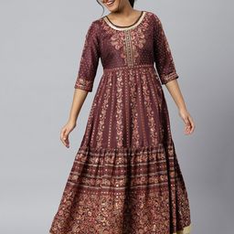 AURELIA Maroon Ethnic Motifs Maxi Dress-image-78