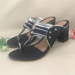 Sole House Navy Blue & Silver-Toned Embellished PU Flatform Peep Toes-82