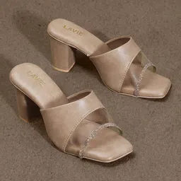 Lavie Embellished Block Heeled Peep Toes-4