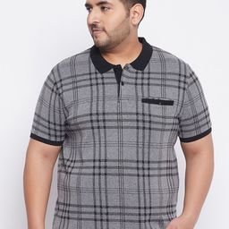 AUSTIVO Men Grey & Black Checked Polo Collar T-shirt-image-61