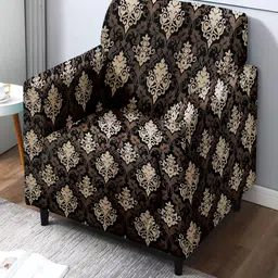 Cortina Black & Beige Ethnic Motifs Printed 1-Seater Sofa Covers-image-76