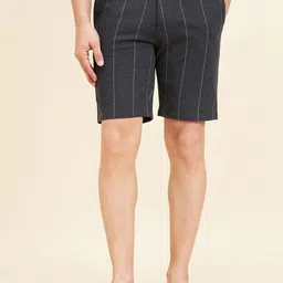 Sweet Dreams Men Charcoal Striped Mid-Rise Lounge Shorts-image-91