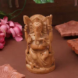 RDK Beige Natural Sandalwood Lord Ganesha Showpiece-53