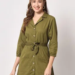 D 'VESH Lapel Collar Shirt Dress-image-49