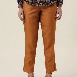 Fabindia Women Mustard Yellow Solid Trousers-image-60