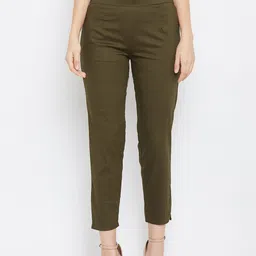Clora Creation Women Olive Green Slim Fit Cigerette Trousers-image-99
