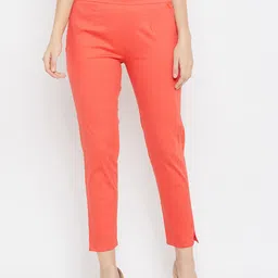 Clora Creation Women Peach-Coloured Regular Fit Solid Cigarette Trousers-picture-3