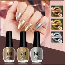 MI FASHION Set of 3 High Shine Long-Lasting Nail Lacquer 12 ml Each - Golden 43 - Metallic Golden 45 - Metallic Silver 46-52
