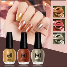 MI FASHION Set Of 3 High Shine Long Lasting Shimmer Nail Paint - 12ml Each-image-34