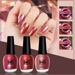 MI FASHION Set of 3 High Shine Long-Lasting Nail Lacquer 12 ml Each - Metallic Red 06 - Reddish Bronze 07 - Hot Lava 61-15