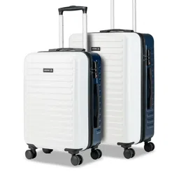 Assembly White Set Of 2 Textured Hard Cabin-Sized Medium-Sized Trolley Bags 40L 60L-0