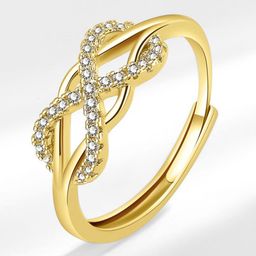 MYKI Women Gold Plated CZ Stone Studded Adjustable Infinity Ring-image-83