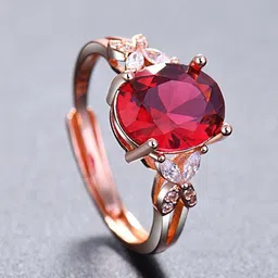 MYKI Women Rose Gold-Plated CZ-Studded Adjustable Ring-image-93