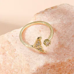 MYKI Gold-Plated CZ-Studded Little Fish Tail Detail Adjustable Finger Ring-55