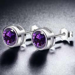 MYKI Silver-Plated Amethyst Contemporary Studs Earrings-image-55