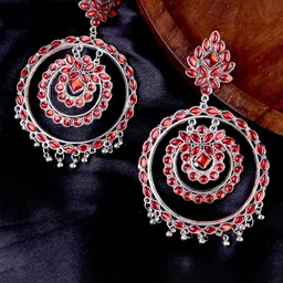 VAGHBHATT Silver Plated Stone Studded Circular Drop Earrings-91