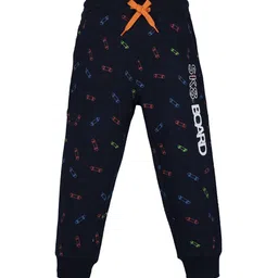 PLUM TREE Boys Navy Blue & Red Skater Printed Pure Cotton Joggers-image-52