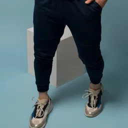 Rigo Men Navy Blue Solid Terry Cotton Joggers-image-98