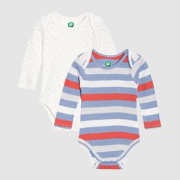 YK Organic Pack of 2 Blue & White Striped Organic Cotton Rompers-42