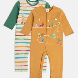 MINI KLUB Infant Boys Pack Of 2 Striped Cotton Rompers-image-61