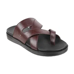Metro Men Maroon & Black Leather Comfort Sandals-image-69