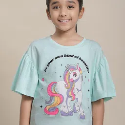 Kids Ville Girls Graphic Printed Round Neck Pure Cotton T-shirt-18