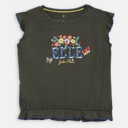 ELLE Girls Olive Green Printed Round Neck T-shirt-image-97