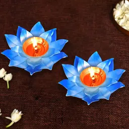 DecorTwist Set of 2 Lotus Shape Metal Diya-image-99