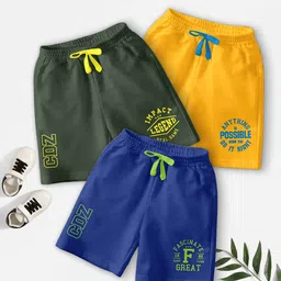 BAESD Boys Pack Of 3 Typography Printed Mid-Rise Regular Fit Casual Shorts-44