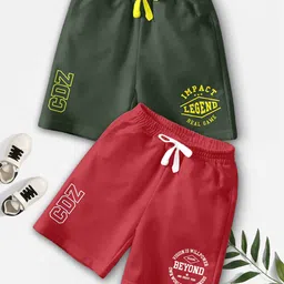 BAESD Boys Pack Of 2 Typography Printed Mid-Rise Regular Fit Casual Shorts-image-48