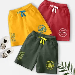 BAESD Boys Pack Of 3 Typography Printed Mid-Rise Regular Fit Casual Shorts-picture-43