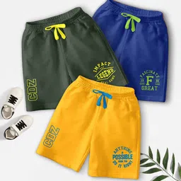 BAESD Boys Pack Of 3 Typography Printed Knee Length Regular Fit Outdoor Shorts-22
