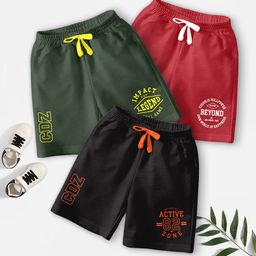 BAESD  Boys Pack Of 3 Typography Printed Mid-Rise Casual Outdoor Shorts-image-58