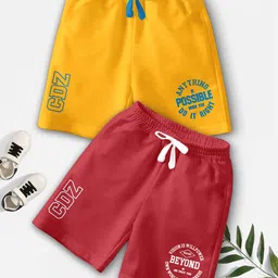 BAESD Boys Pack Of 2 Typography Printed Mid-Rise Regular Fit Casual Shorts-53