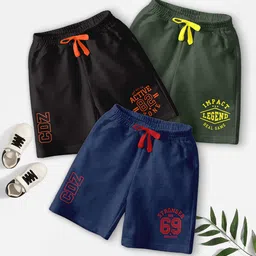 BAESD Boys Pack Of 3 Typography Printed Mid-Rise Casual Outdoor Shorts-picture-25