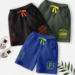 CODEZ Boys Pack Of 3 Typography Printed Mid-Rise Outdoor Casual Regular Shorts-3